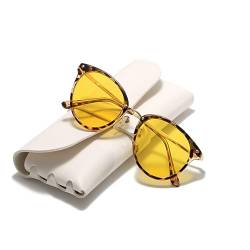 Cleoxyge Polarisierte Sonnenbrille Damen-Herren,Vintage Elegant Metallrahmen UV400-Schutz Outdoor Für Angeln Fahren Reisebrille Mode Sonnenbrille (Leopard Frame+Gelblich Lens) von Cleoxyge