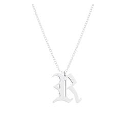 Clicitina 26 englische Buchstaben Anhänger Halskette für Frauen Silber Edelstahl Halsketten AZ 26 Alphabet Initial Halsketten für Teenager Mädchen Schmuck Halsketten Mit Gravur (R, One Size) von Clicitina