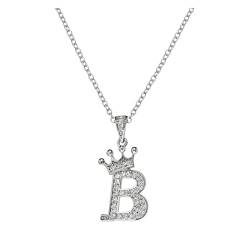 Clicitina 26 englische Buchstaben voller -Anhänger-Halskette für Frauen Silberne Strass-Halsketten AZ 26 Alphabet-Anfangshalsketten für Teenager-Mädchen Schmuck GL100 (B-B, One Size) von Clicitina