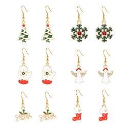 Clicitina 6 Paar Weihnachtsohrringe für Frauen Feiertagsohrringe für Frauen Weihnachtsbaum Schneeflocke Ohrringe Set für Frauen Mädchen Silberne Ohrringe (Gold, One Size) von Clicitina