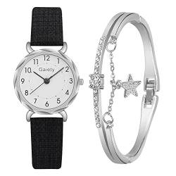 Clicitina Blatt-Art- und Weisetemperament-Luxusstahluhr-Armband-Uhrsatz 2pcs/Set 22 Mm Uhrenarmband Aus Kautschuk (Black-1, One Size) von Clicitina