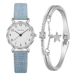 Clicitina Blatt-Art- und Weisetemperament-Luxusstahluhr-Armband-Uhrsatz 2pcs/Set 22 Mm Uhrenarmband Aus Kautschuk (Blue-1, One Size) von Clicitina