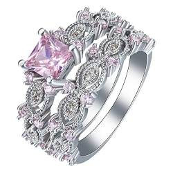 Clicitina Engagement Zirkonia Frauen Eheringe Set Schmuck Ringe für Frau Damen Ring Set Split Rings (Pink, 10) von Clicitina