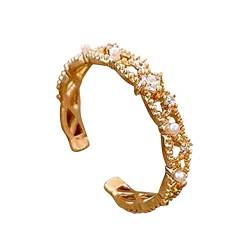 Clicitina Goldperle Zirkon Ring für Frauen Openwork Design offener Ring komplizierte geometrische Form Rebenform verstellbare Ringöffnungsgröße TG516 (Gold-5, One Size) von Clicitina