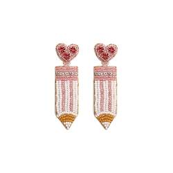 Clicitina Handgewebte Bleistift-Reisperlen-Ohrringe Herzförmige Liebes-Ohrringe zum Valentinstag NHd134 (Pink, One Size) von Clicitina