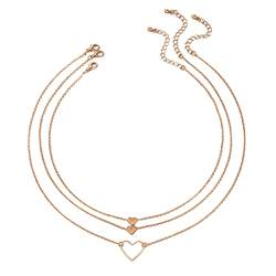 Clicitina Legierungs-Ketten-Liebes-mehrschichtige Halskette für Mädchen-Frauen-Freunde-Entfernungs-Geburtstags-Geschenke Mehrreihige Halskette Silber (Gold, One Size) von Clicitina