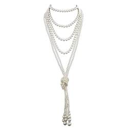 Clicitina Mode Creme Perlen Für Frauen Lange Perlen Vintage Kostüm Halskette 1920er Jahre Halskette Faux Schmuck Zubehör Halsketten & Anhänger GL289 (White #1, One Size) von Clicitina
