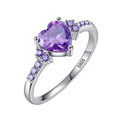 Clicitina Natürlicher Amethyst-Zirkonia-Silber-Ring-Mode-Hochzeits-Herz-geformter Ring-Schmuck Ringe Flexibel (Purple-2, 9) von Clicitina