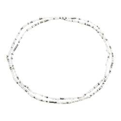 Clicitina Perlen Taillenketten für Frauen afrikanische Bunte elastische Perlen Körper Taille Bauchkette Set Sommer Bikini Schmuck Eine Halskette (D-White, One Size) von Clicitina
