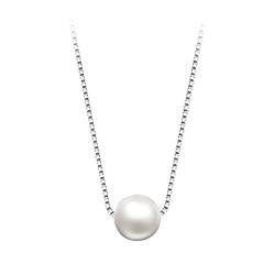 Clicitina Perlenkette Damenmode Einfache hängende Kurze einlagige Schlüsselbeinkette Ketten Mit Gravur Silber (A, One Size) von Clicitina