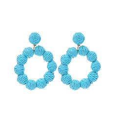 Clicitina Rattan Ohrringe Rattan Ball Ring Anhänger Ohrringe für Frauen handgemachte Ohrringe aus Stroh Rattan Raffia Ohrringe Summer Beach Accessories Geschenke Ohrringe Engel (2-Sky Blue, One Size) von Clicitina