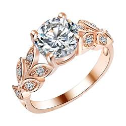 Clicitina Verlobungs-Rundschliff-Zirkon-Frauen-Hochzeits-Ring-Schmuck-Ringe für Frauen-voller -Damen-Ring Sommer Ringe (b-Rose Gold, 6) von Clicitina