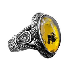 Clicitina Vintage Große Oval Naturstein Ringe Herren Vintage Intarsien Gelb Rot Zirkon Ant Ringe Damen Eheringe Ringe Für 2 (Yellow-4, 10) von Clicitina