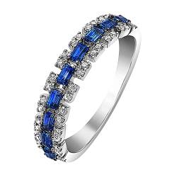 Engagement Round Cut Zirkonia Frauen Eheringe Schmuck Ringe für Frau Damen Ring Echt Silber Ringe Für Damen (Blue, 10) von Clicitina