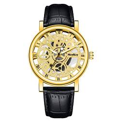 Männer Business Luxusmode Herren Quarzuhr Männer Bottom Hollow Imitation Mechanische Uhr Männer Gürteluhr BeU145 (Gold, One Size) von Clicitina