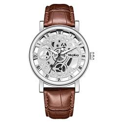 Männer Business Luxusmode Herren Quarzuhr Männer Bottom Hollow Imitation Mechanische Uhr Männer Gürteluhr BeU145 (Silver, One Size) von Clicitina