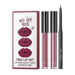 Mattes Lipgloss-Trios-Set, nicht klebend, nicht verblassend, feuchtigkeitsspendend und pflegend, mit präzisem Lipliner, 3 ml TRs517 von Clicitina