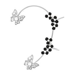 Perlen-Schmetterlings-Ohr-Klipp ohne Ohrloch-Licht-Luxusblumen-Ohr-Klipp-einzelner Ohr-Haken Ungleiche Ohrringe (Black, One Size) von Clicitina
