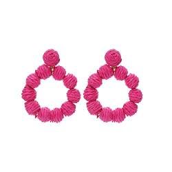 Rattan Ohrringe Rattan Ball Ring Anhänger Ohrringe für Frauen handgemachte Ohrringe aus Stroh Rattan Raffia Ohrringe Summer Beach Accessories Geschenke Ohrringe Holz Schwarz (Hot Pink-2, One Size) von Clicitina