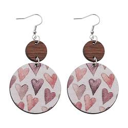 Valentinstag-Paar Runde Holz-Patchwork-Ohrringe mit geometrischem Muster, doppelseitige Ohrringe, um dekorative zu tragen BGk51 (White-a, One Size) von Clicitina