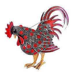 Vintage Rooster Brosche Rooster Pin Ansteckbrosche Strass Tier Mehrfarbig Realistisch Unisex Kleidung Rucksack Dekor Qualität und praktisch schön Brosche Pudel (C-Red, One Size) von Clicitina