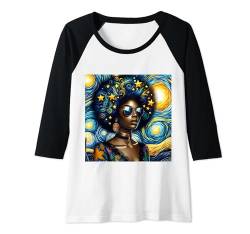 Damen Black Queen Afro Melanin Afrofuturismus Sternennacht Kunst 2024 Raglan von Click Our Brand to See More of Juneteenth Shirts !