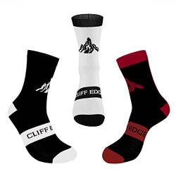 Cliff Edge 3er oder 6er Fahrrad-Socken Straßenrennen, Cycling-socks, Bike-Socken, Mountainbiking - Lang mit Verstärkung im Mittelfuß für mehr Stabilität und Ausdauer (3x Rot, 43-46) von Cliff Edge