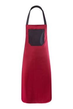 Clinotest Schürze mit Langen Bändern, für Damen und Herren, mit Einer großen Brusttasche, Kochschürze/Küchenschürze/Kellnerschürze/Bistroschürze (Rot/Schwarz) von Clinotest