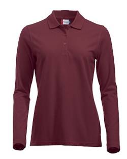 Langärmliges, klassisches Polo-Shirt für Damen, Baumwolle, moderne Passform, 11 lebendige Farben, XS-XXL Gr. L, burgunderfarben von Clique Clothing