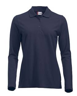Langärmliges, klassisches Polo-Shirt für Damen, Baumwolle, moderne Passform, 11 lebendige Farben, XS-XXL Gr. L, dunkles marineblau von Clique Clothing