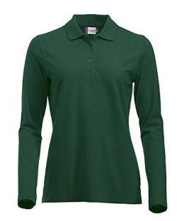 Langärmliges, klassisches Polo-Shirt für Damen, Baumwolle, moderne Passform, 11 lebendige Farben, XS-XXL Gr. L, flaschengrün von Clique Clothing