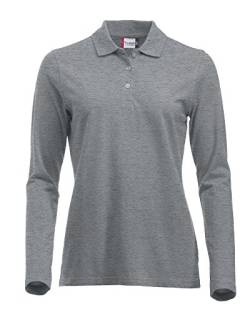 Langärmliges, klassisches Polo-Shirt für Damen, Baumwolle, moderne Passform, 11 lebendige Farben, XS-XXL Gr. L, grey melange von Clique Clothing