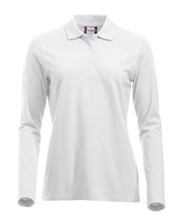 Langärmliges, klassisches Polo-Shirt für Damen, Baumwolle, moderne Passform, 11 lebendige Farben, XS-XXL Gr. L, weiß von Clique Clothing