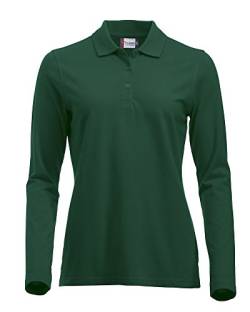 Langärmliges, klassisches Polo-Shirt für Damen, Baumwolle, moderne Passform, 11 lebendige Farben, XS-XXL Gr. M, flaschengrün von Clique Clothing