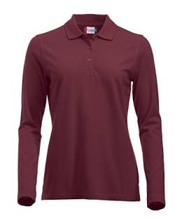 Langärmliges, klassisches Polo-Shirt für Damen, Baumwolle, moderne Passform, 11 lebendige Farben, XS-XXL Gr. XL, burgunderfarben von Clique Clothing