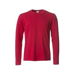 CLIQUE - Herren Langarm-T-Shirt Basic-T L/S, Jersey-Baumwolle, elastischer Kragen, Schweißband, Slim-Fit, rot, X-Small von Clique