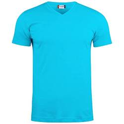 CLIQUE - T-Shirt V-Ausschnitt halbe Ärmel Herren Damen Unisex Basic-T V-Ausschnitt aus Baumwolle Jersey, Schweißband, Stretch-Kragen, Slim-Fit, türkis, L von Clique