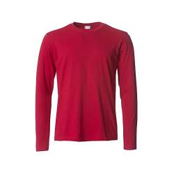 Clique - Herren Langarm T-Shirt Basic-T L/S, aus Jersey-Baumwolle, elastischer Kragen, Schweißband, Slim-Fit Passform, rot, Small von Clique