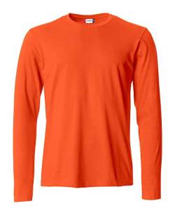 Clique - Langarm-T-Shirt für Herren, Basic-T L/S, aus Jersey-Baumwolle, elastischer Kragen, Schweißband, Slim-Fit-Passform, Orange, Small von Clique