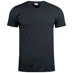 Clique - T-Shirt V-Ausschnitt Halbarm Herren Damen Unisex Basic-T V-Neck Baumwolle Jersey Schweißband Elastischer Kragen, Slim-Fit Passform, Schwarz , L von Clique