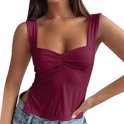 Camisole Tops for Women Sleeveless Crop Tank Top Sexy Pleated Bustier Neck Strappy Slits Cropped Vest Going Out Workout Blouse von Clode