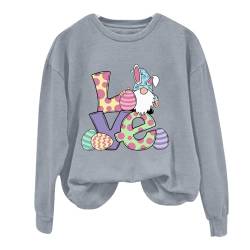 Clode Ladies Easter Pullover Bunny Egg Printed Long Sleeve Crew Neck Sweatshirt Festival Holiday T Shirts Tops von Clode