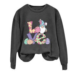 Clode Ladies Easter Pullover Bunny Egg Printed Long Sleeve Crew Neck Sweatshirt Festival Holiday T Shirts Tops von Clode