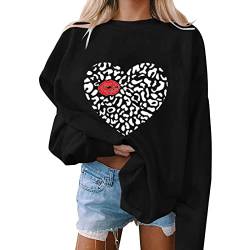Heart Print Tops for Women Autumn and Winter Casual Hoodless Sweatshirt Love Print Pullover Sweatshirt Daily Blouse A-185 von Clode