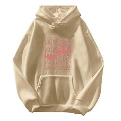 Ladies Pullover Tops Monogram Print Long Sleeve Drawstring Hooded Sweatshirt with Pockets Loose Fit Blouse Tops A-99 von Clode