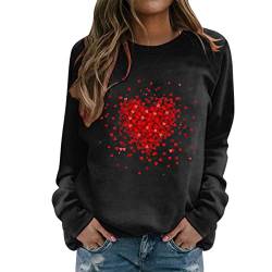 Ladies Valentine's Day Sweatshirt Crew Neck Red Heart Print Long Sleeve Casual Tops Baggy Blouse Festival Clothes A-195 von Clode