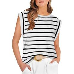 Stripe Tank Tops Women Summer Solid Color Blouse Loose Fit Crew Neck Sleeveless Classic Vest Tops Active Yoga Workout Shirt A-187 von Clode