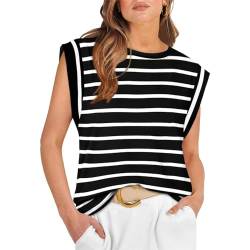 Stripe Tank Tops Women Summer Solid Color Blouse Loose Fit Crew Neck Sleeveless Classic Vest Tops Active Yoga Workout Shirt A-187 von Clode