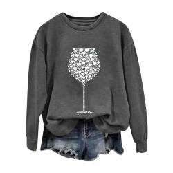 Valentine's Day Pullover for Women Wine Glass Print Round Neck Long Sleeve Top Trendy Blouse Basic Tops A-178 von Clode