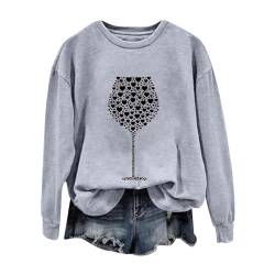 Valentine's Day Pullover for Women Wine Glass Print Round Neck Long Sleeve Top Trendy Blouse Basic Tops A-178 von Clode